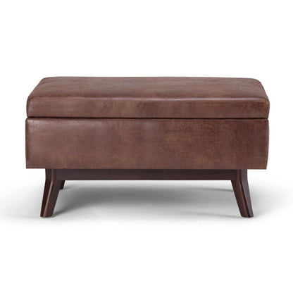 Distressed Saddle Brown Distressed Vegan Leather | Owen Coffee Table Ottoman with Storage