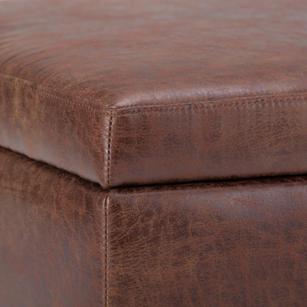 Distressed Saddle Brown Distressed Vegan Leather | Owen Coffee Table Ottoman with Storage