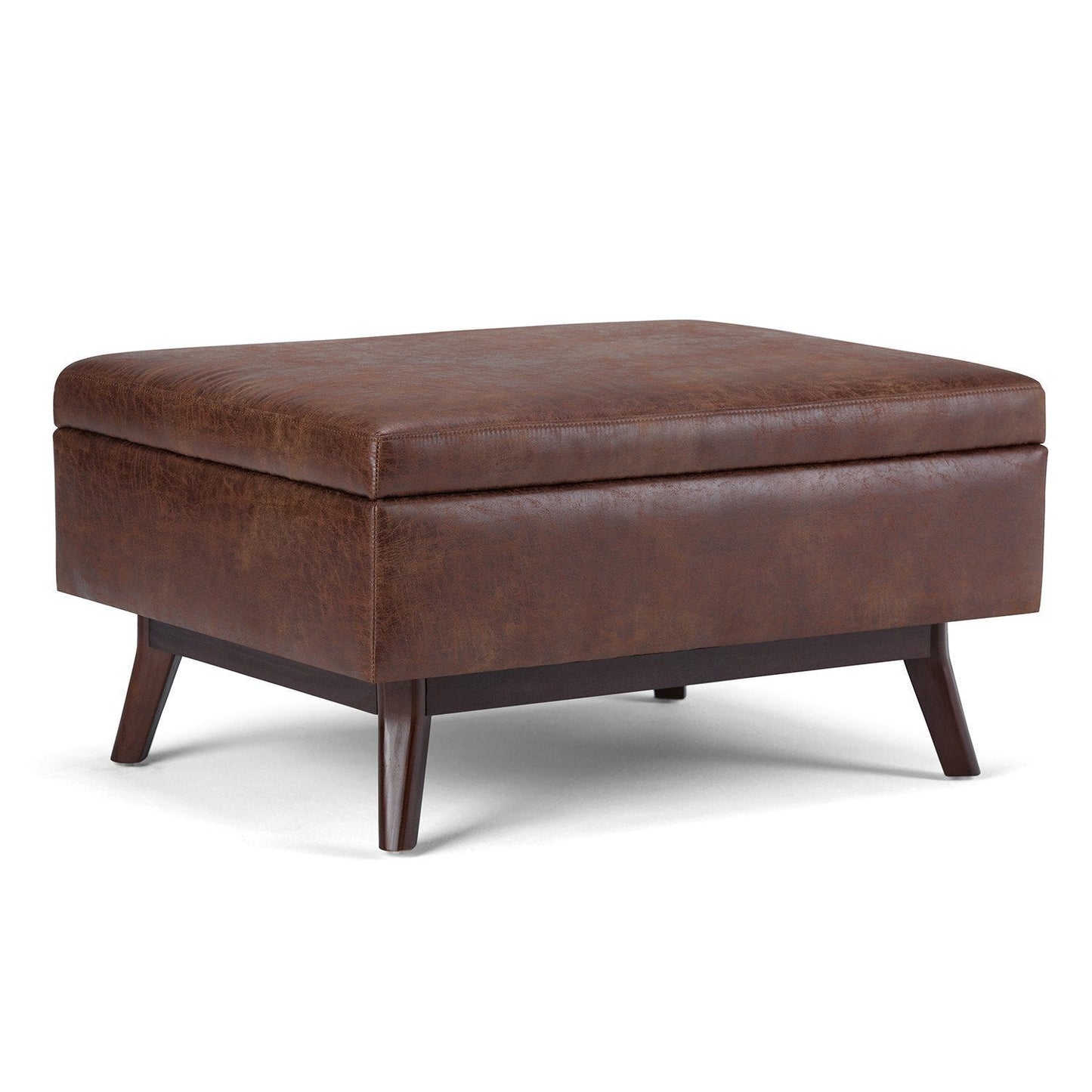 Distressed Saddle Brown Distressed Vegan Leather | Owen Coffee Table Ottoman with Storage