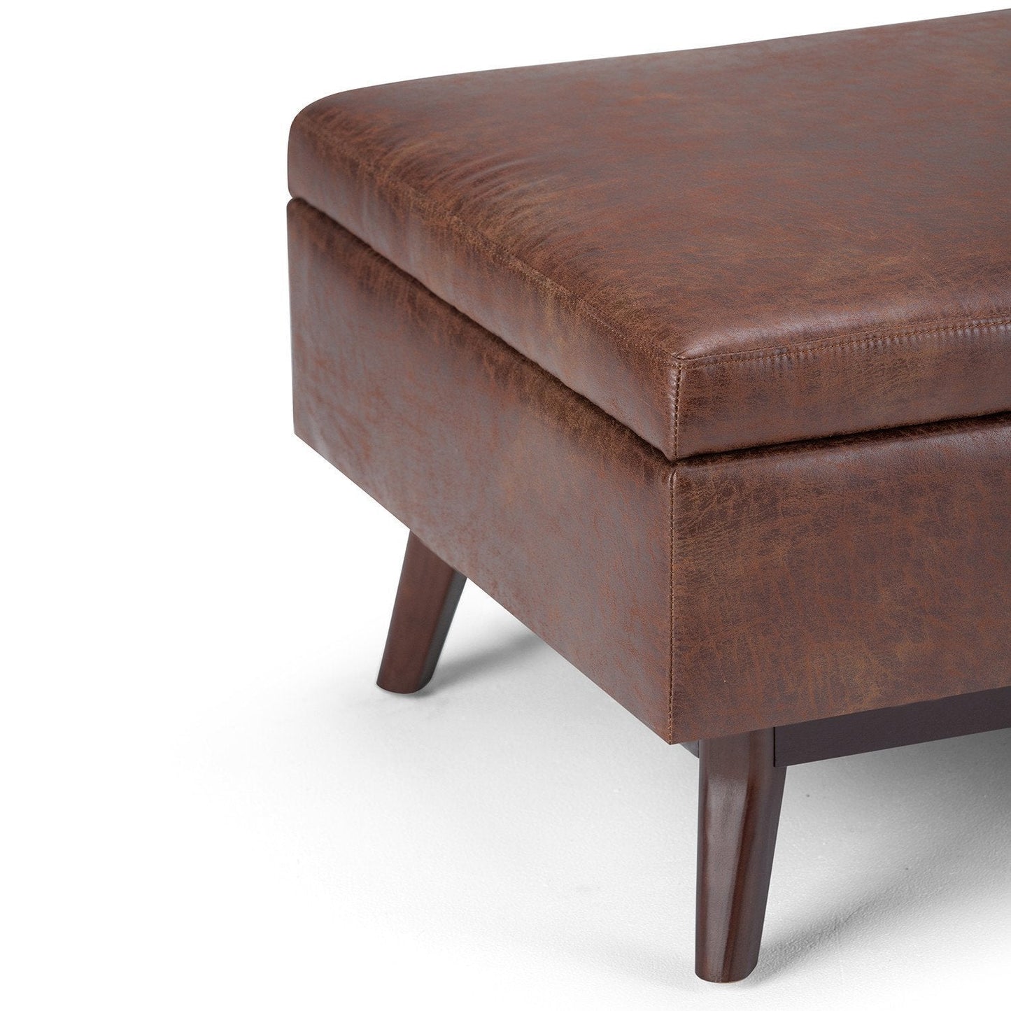 Distressed Saddle Brown Distressed Vegan Leather | Owen Coffee Table Ottoman with Storage