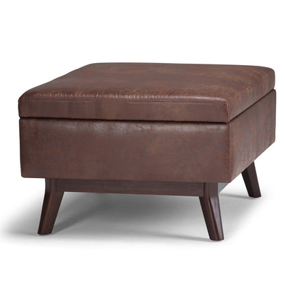 Distressed Saddle Brown Distressed Vegan Leather | Owen Coffee Table Ottoman with Storage