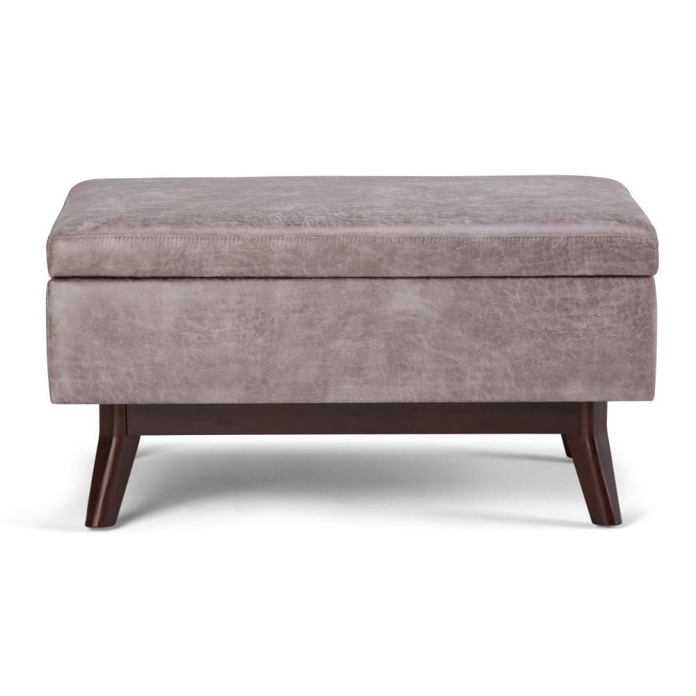 Distressed Grey Taupe Distressed Vegan Leather | Owen Coffee Table Ottoman with Storage