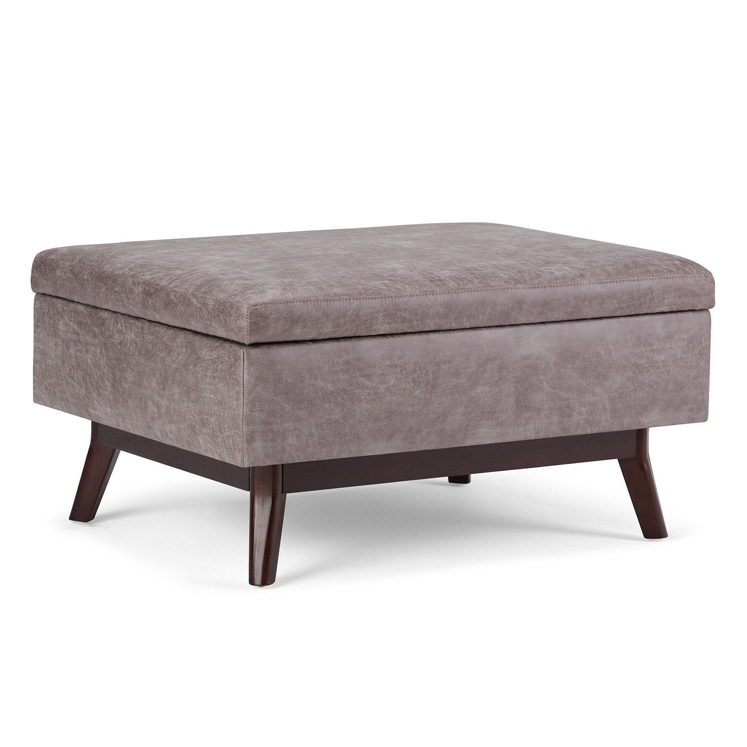 Distressed Grey Taupe Distressed Vegan Leather | Owen Coffee Table Ottoman with Storage