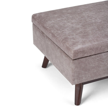 Distressed Grey Taupe Distressed Vegan Leather | Owen Coffee Table Ottoman with Storage