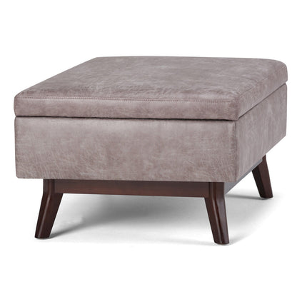 Distressed Grey Taupe Distressed Vegan Leather | Owen Coffee Table Ottoman with Storage