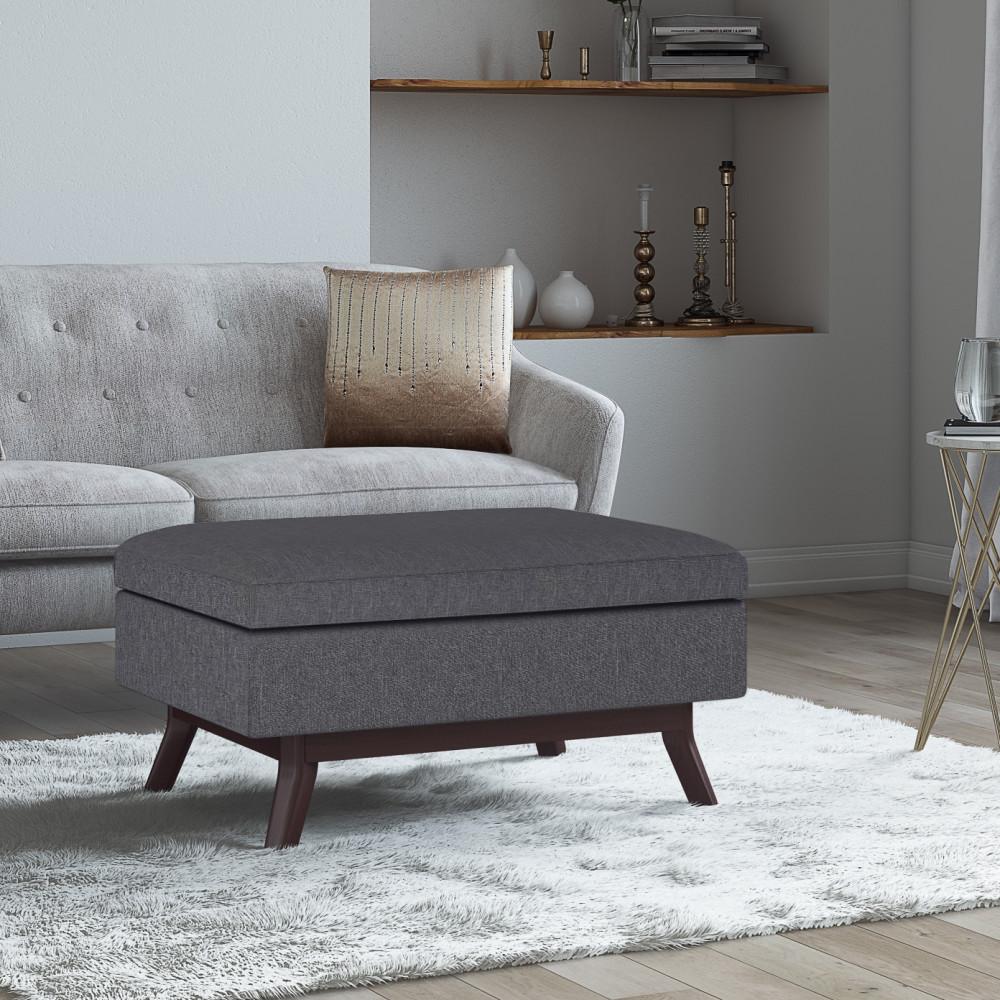 Slate Grey Linen Style Fabric | Owen Coffee Table Ottoman with Storage