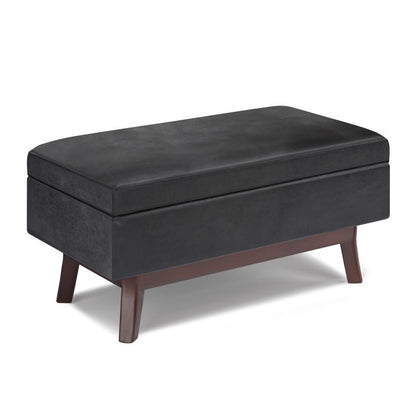 Distressed Black Distressed Vegan Leather | Owen Small Rectangular Storage Ottoman