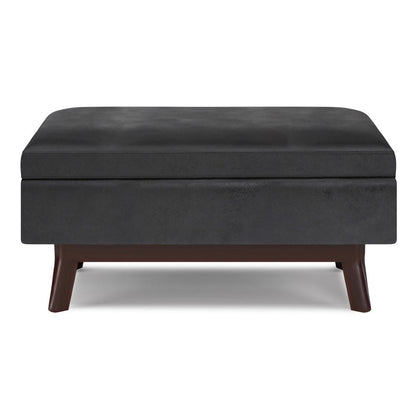 Distressed Black Distressed Vegan Leather | Owen Small Rectangular Storage Ottoman