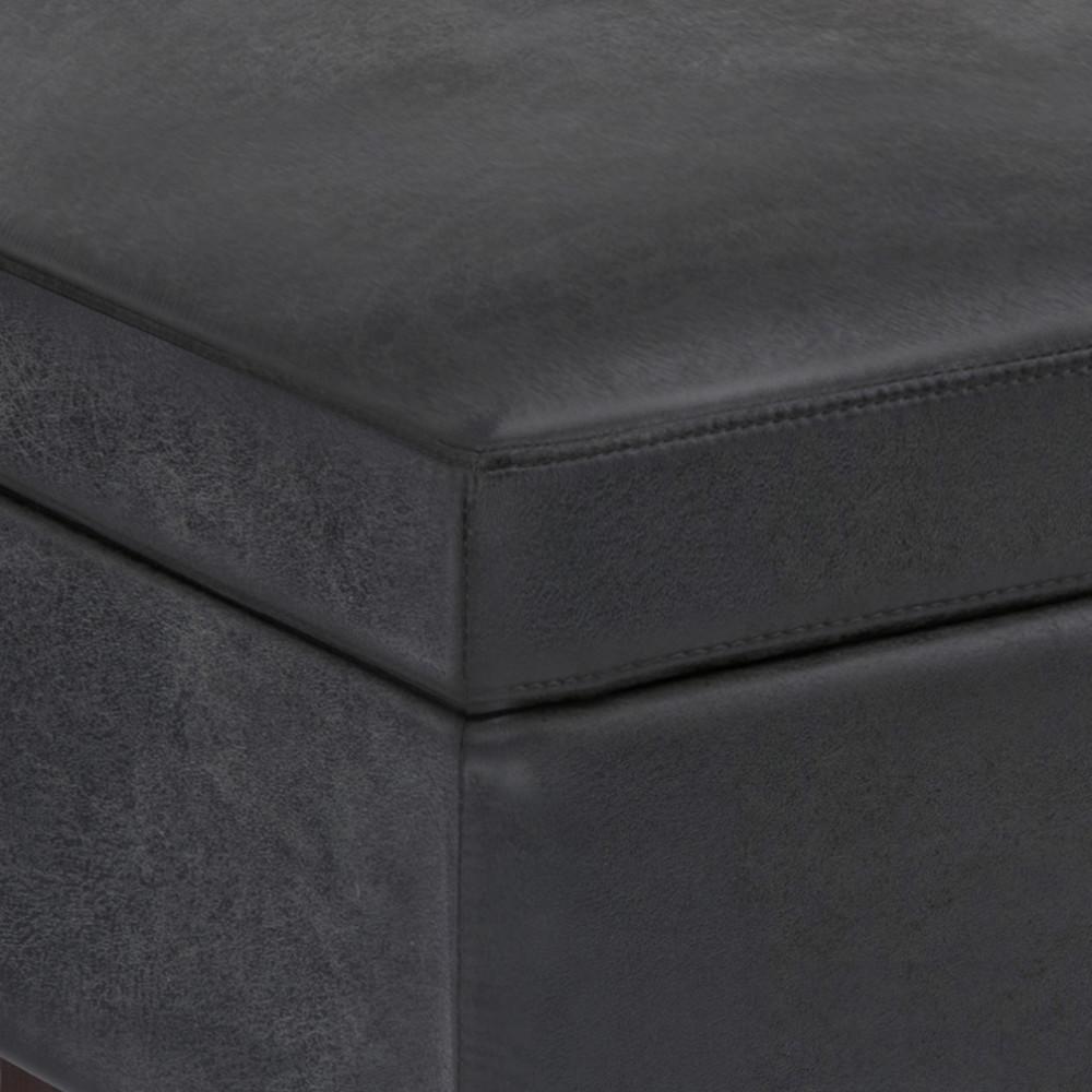 Distressed Black Distressed Vegan Leather | Owen Small Rectangular Storage Ottoman