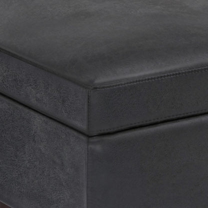 Distressed Black Distressed Vegan Leather | Owen Small Rectangular Storage Ottoman