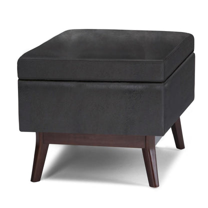 Distressed Black Distressed Vegan Leather | Owen Small Rectangular Storage Ottoman