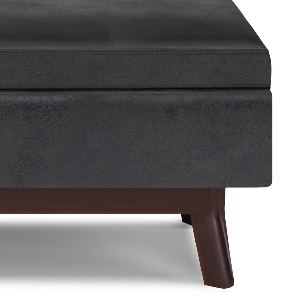 Distressed Black Distressed Vegan Leather | Owen Small Rectangular Storage Ottoman