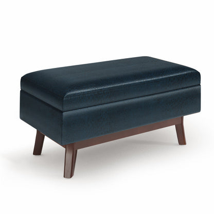 Distressed Dark Blue Distressed Vegan Leather | Owen Small Rectangular Storage Ottoman