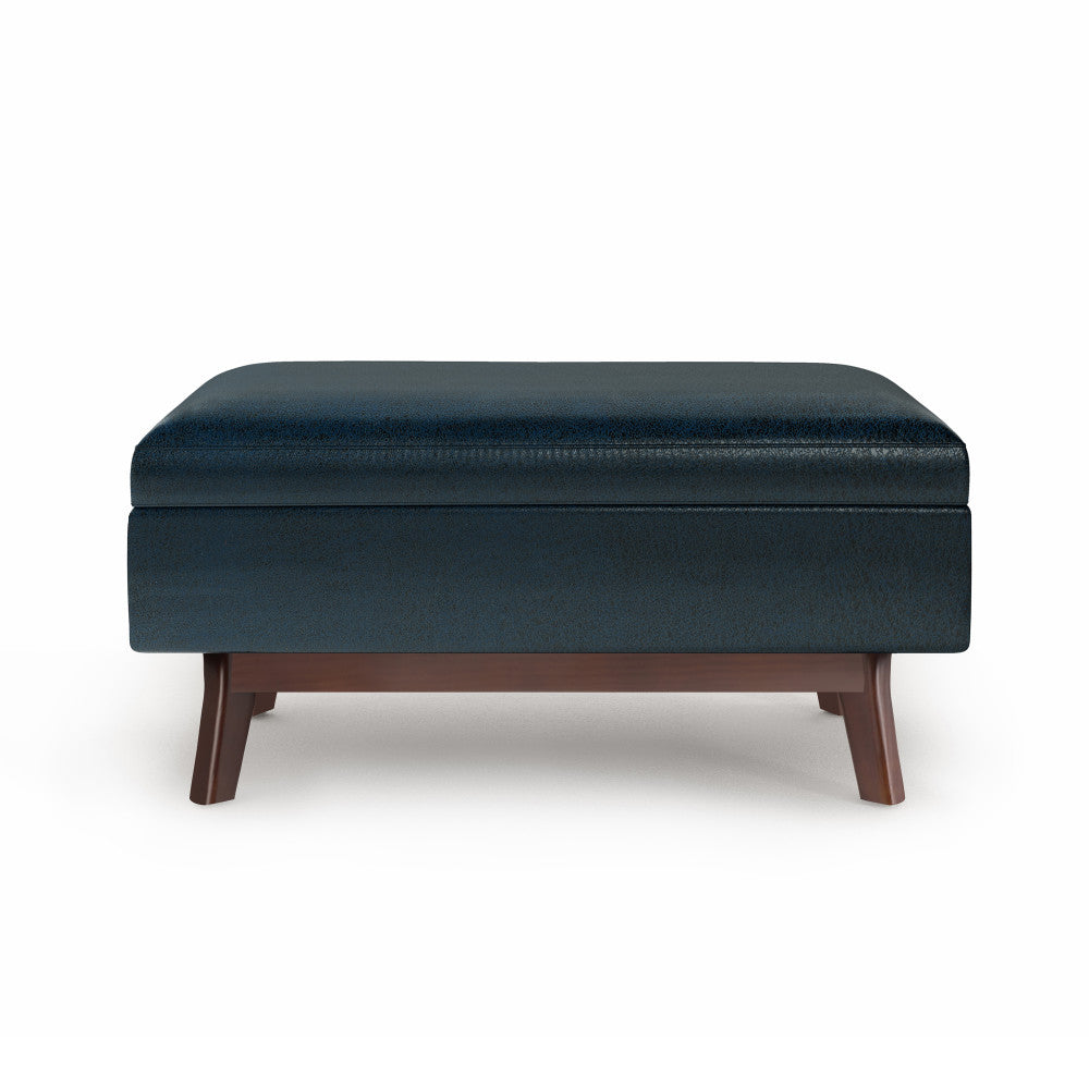 Distressed Dark Blue Distressed Vegan Leather | Owen Small Rectangular Storage Ottoman