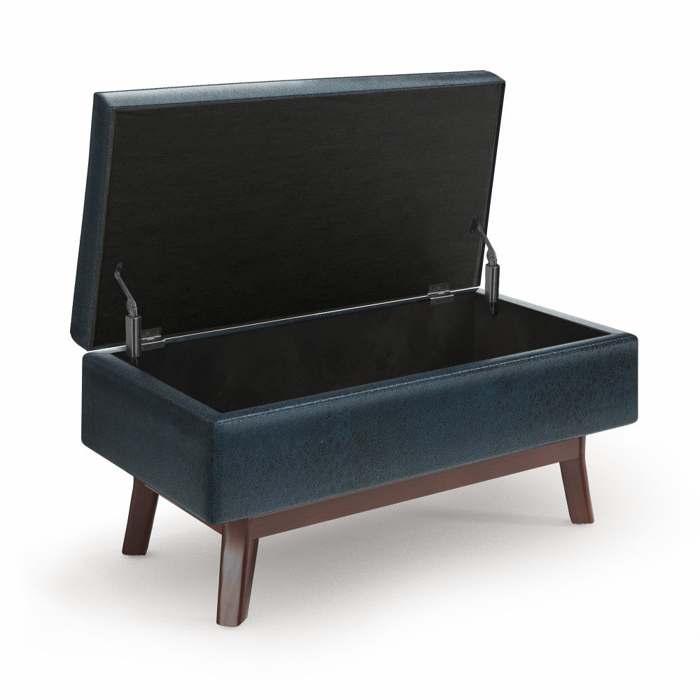 Distressed Dark Blue Distressed Vegan Leather | Owen Small Rectangular Storage Ottoman