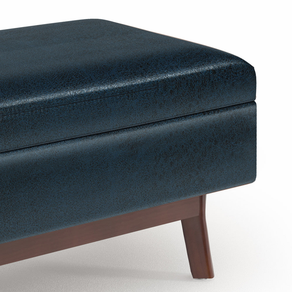 Distressed Dark Blue Distressed Vegan Leather | Owen Small Rectangular Storage Ottoman