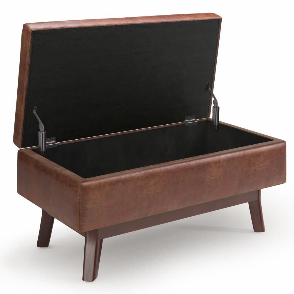 Distressed Saddle Brown Distressed Vegan Leather | Owen Small Rectangular Storage Ottoman