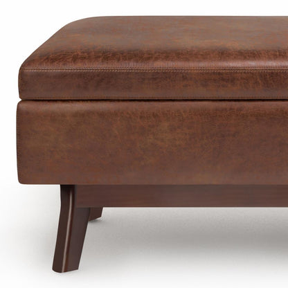 Distressed Saddle Brown Distressed Vegan Leather | Owen Small Rectangular Storage Ottoman