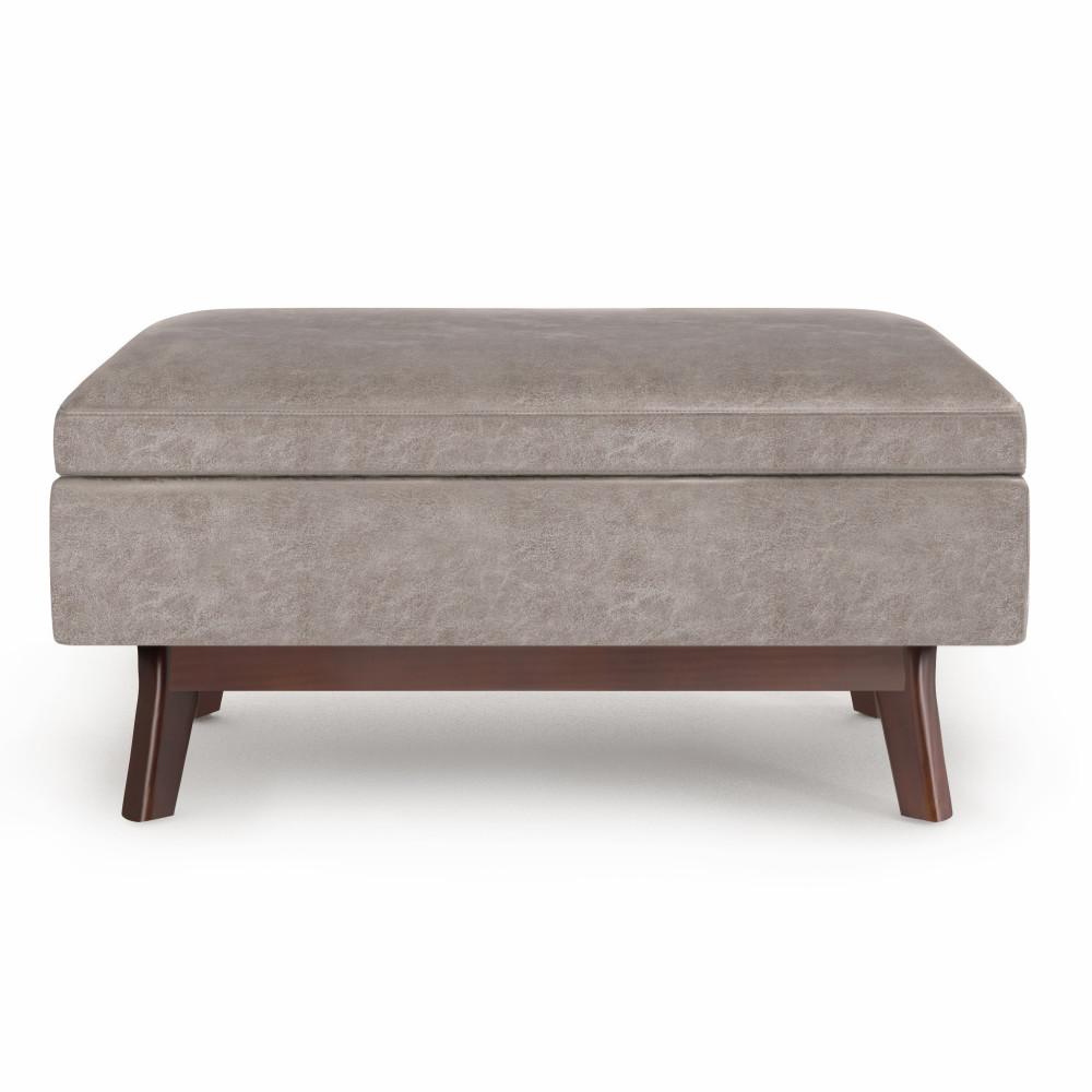 Distressed Grey Taupe Distressed Vegan Leather | Owen Small Rectangular Storage Ottoman