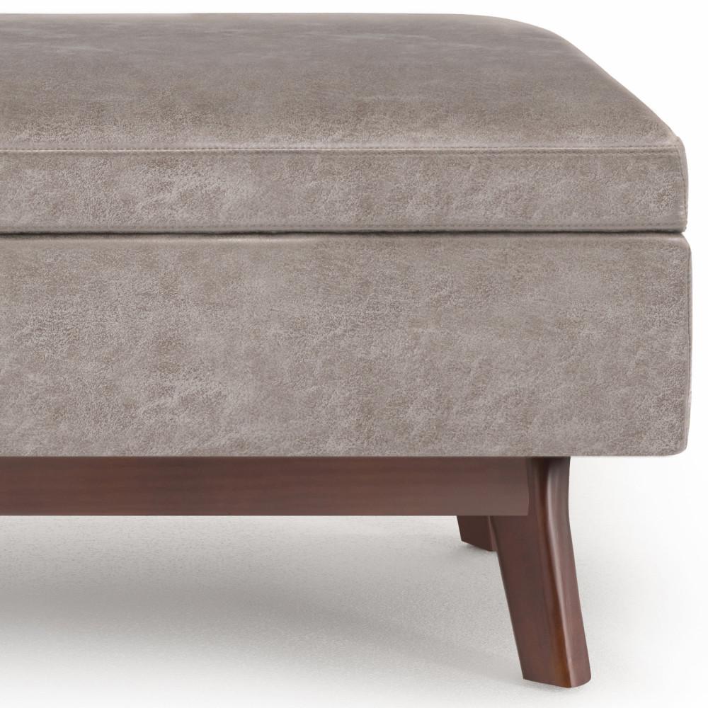 Distressed Grey Taupe Distressed Vegan Leather | Owen Small Rectangular Storage Ottoman