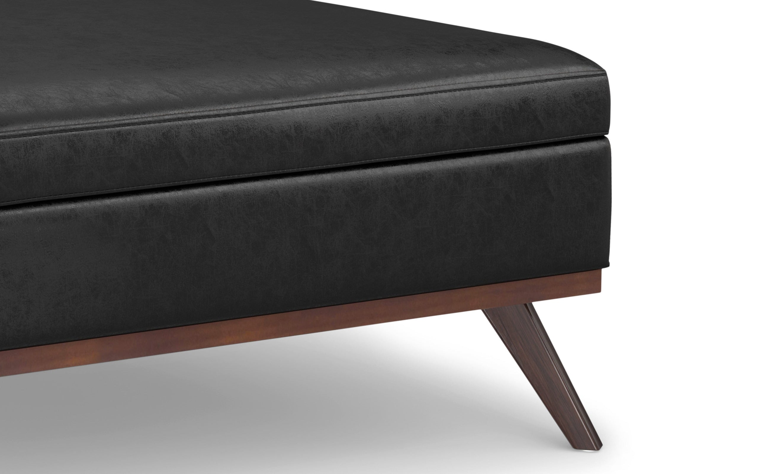 Distressed Black Distressed Vegan Leather | Owen XL Square Storage Ottoman