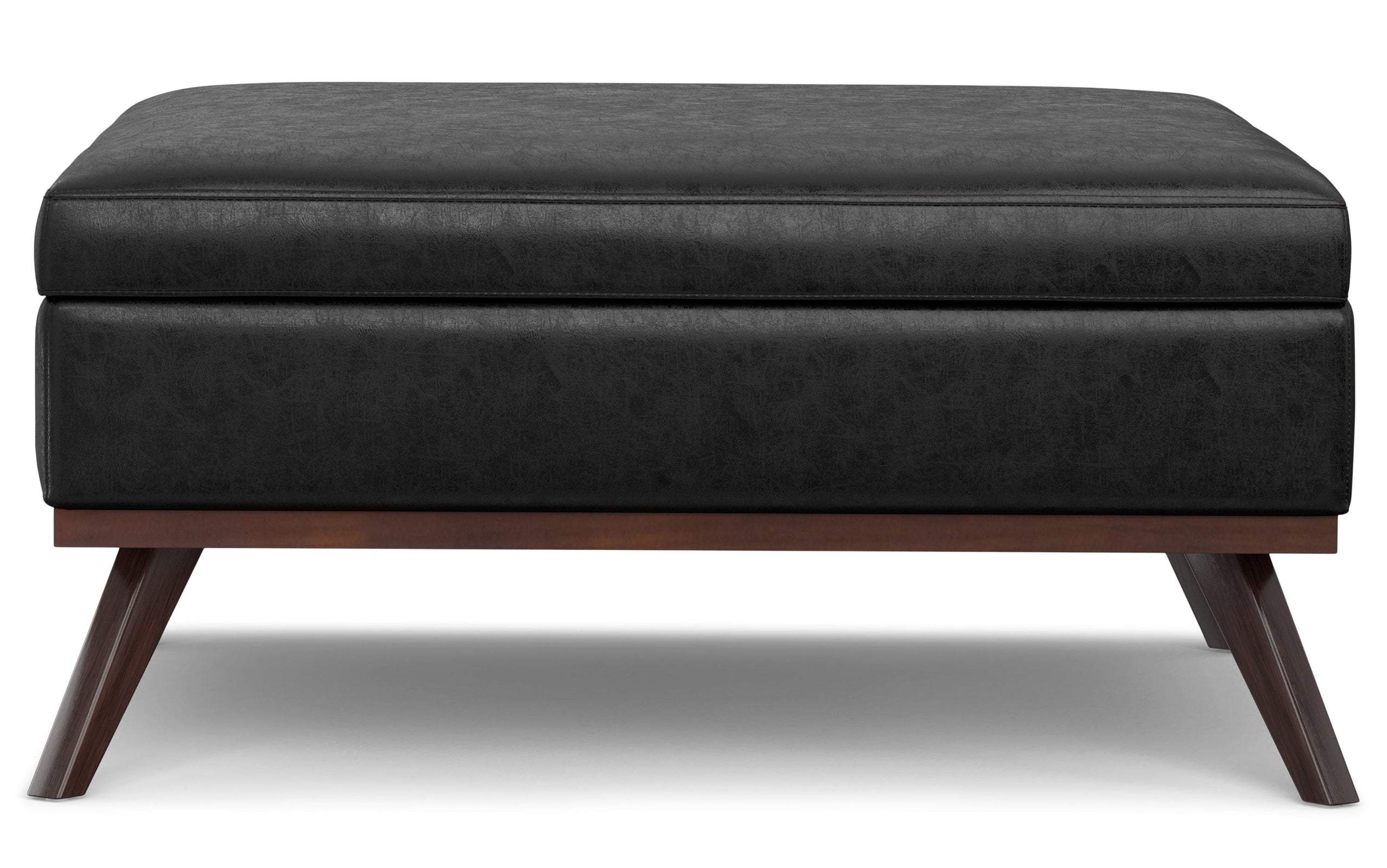 Distressed Black Distressed Vegan Leather | Owen XL Square Storage Ottoman