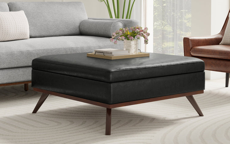 Distressed Black Distressed Vegan Leather | Owen XL Square Storage Ottoman