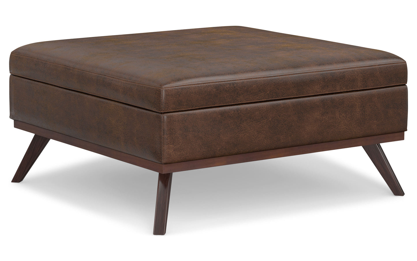 Distressed Chestnut Brown Distressed Vegan Leather | Owen XL Square Storage Ottoman