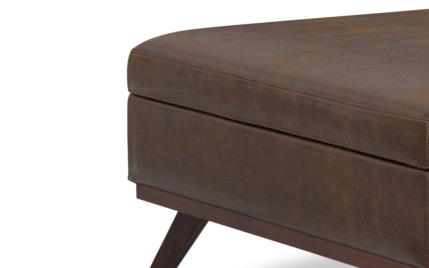 Distressed Chestnut Brown Distressed Vegan Leather | Owen XL Square Storage Ottoman