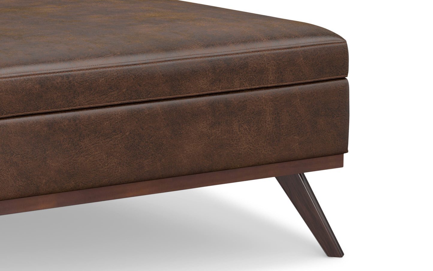 Distressed Chestnut Brown Distressed Vegan Leather | Owen XL Square Storage Ottoman