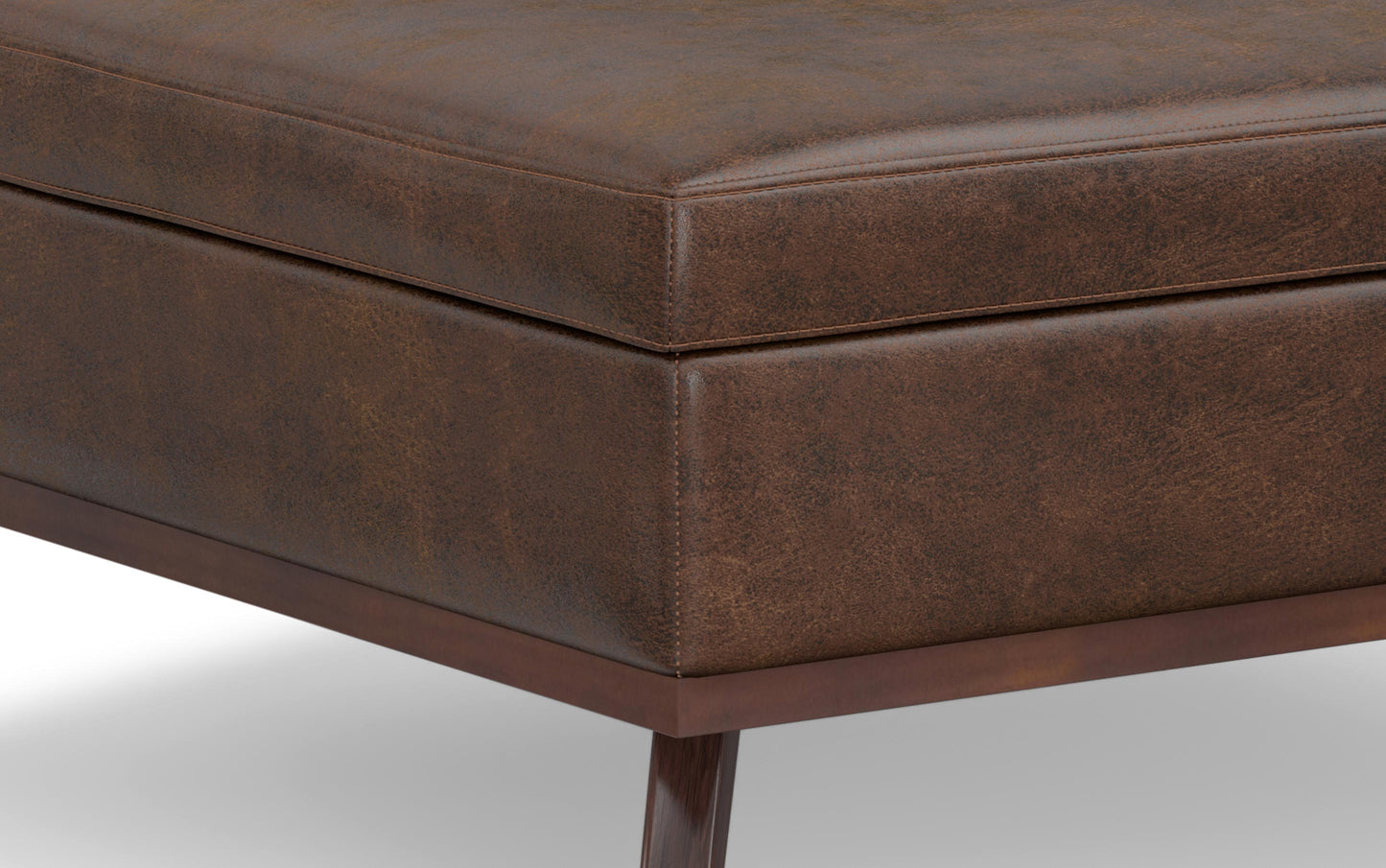 Distressed Chestnut Brown Distressed Vegan Leather | Owen XL Square Storage Ottoman