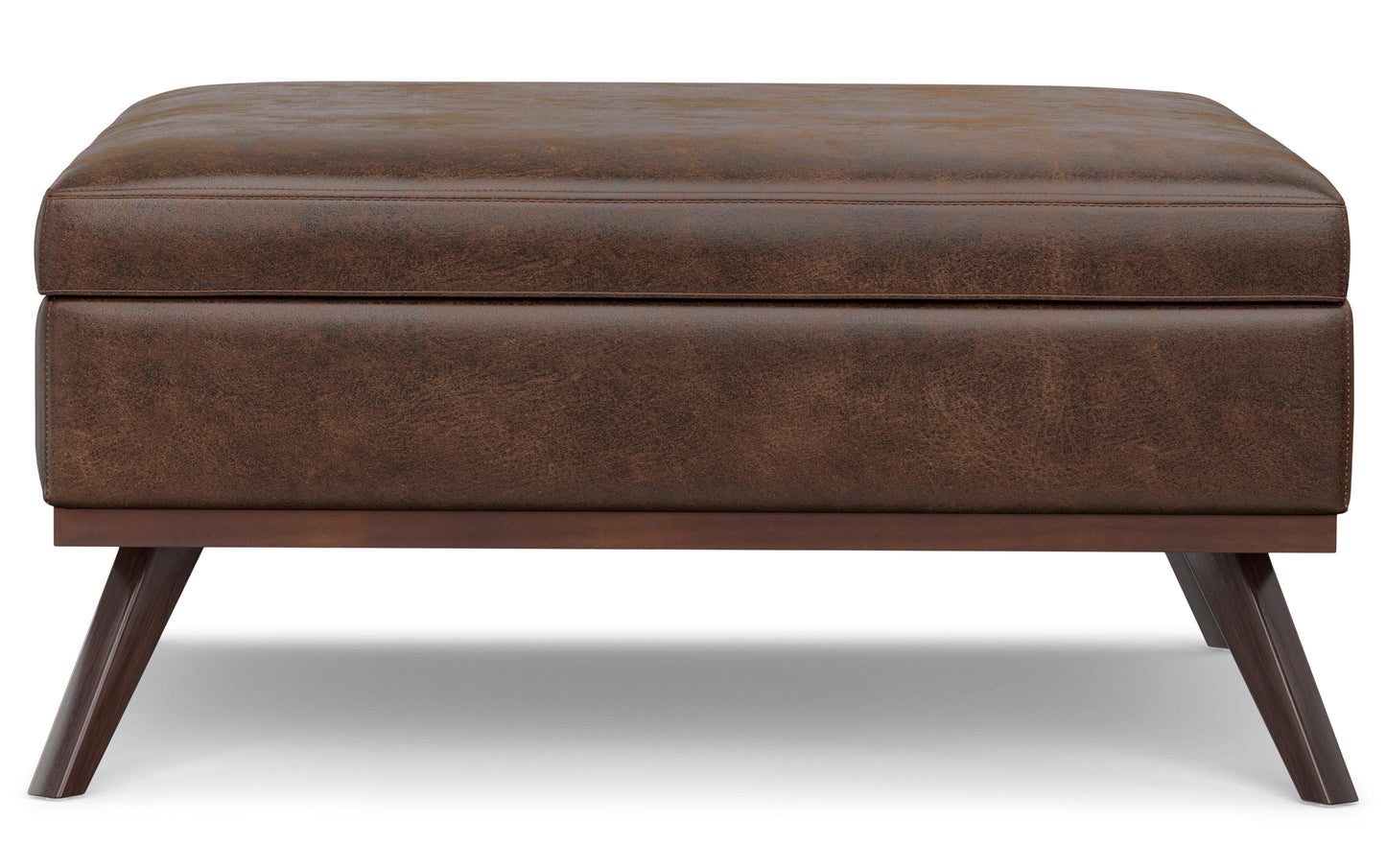 Distressed Chestnut Brown Distressed Vegan Leather | Owen XL Square Storage Ottoman