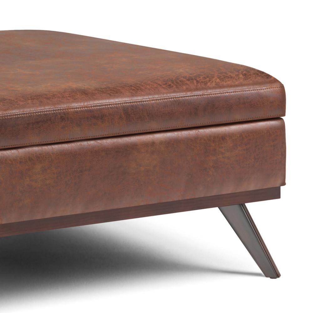 Distressed Saddle Brown Distressed Vegan Leather | Owen XL Square Storage Ottoman