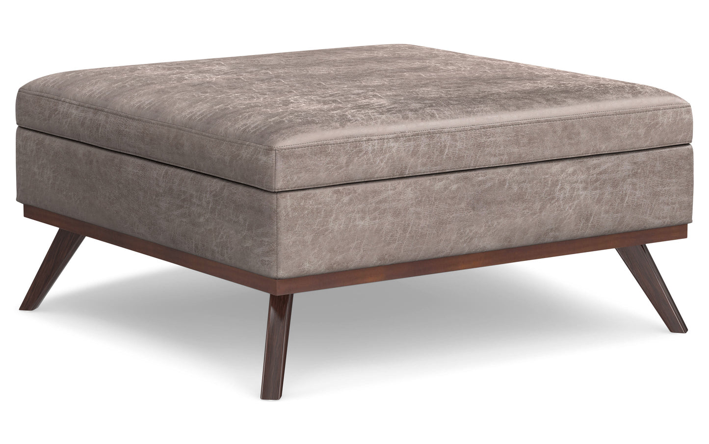 Distressed Grey Taupe Distressed Vegan Leather | Owen XL Square Storage Ottoman