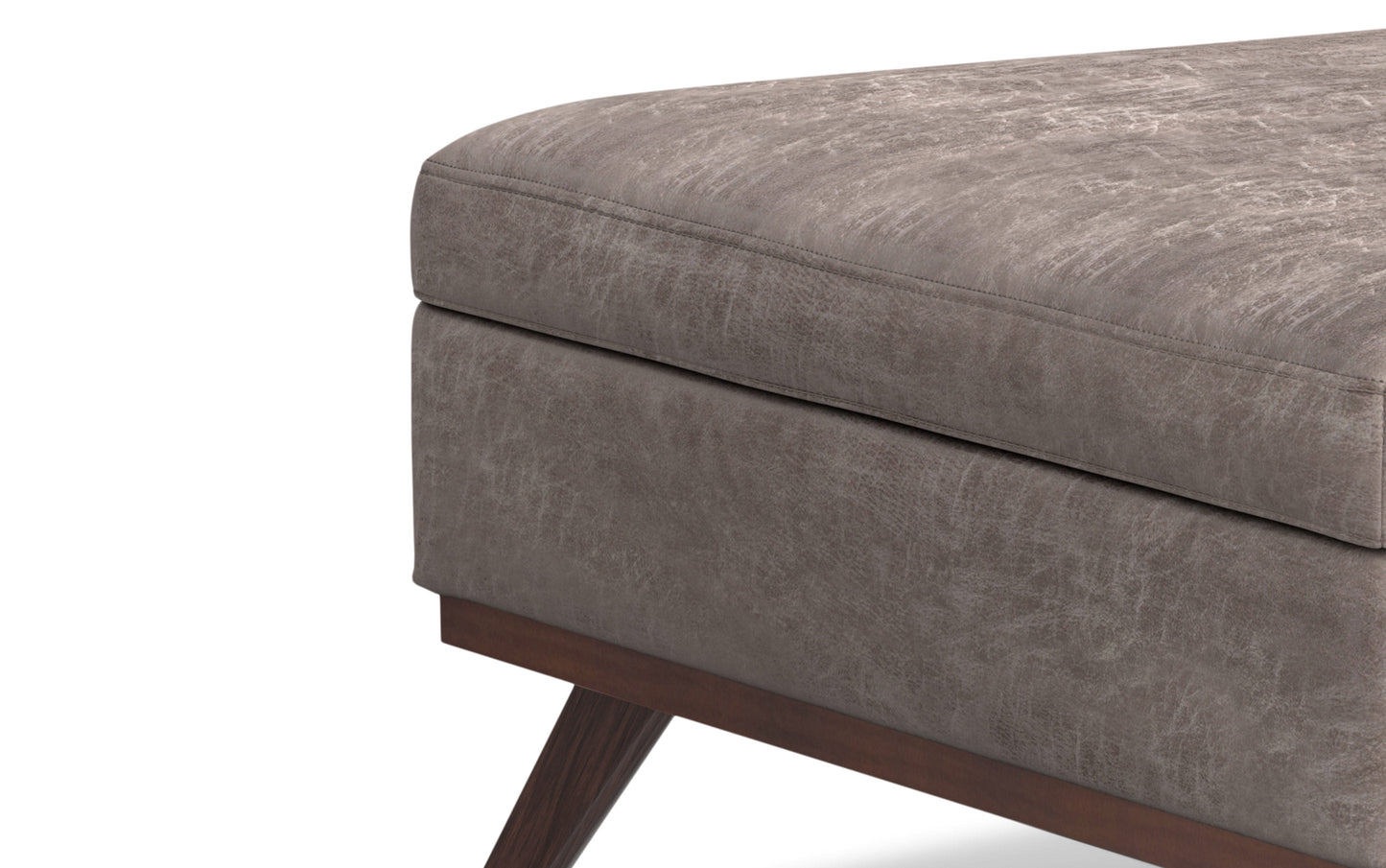 Distressed Grey Taupe Distressed Vegan Leather | Owen XL Square Storage Ottoman