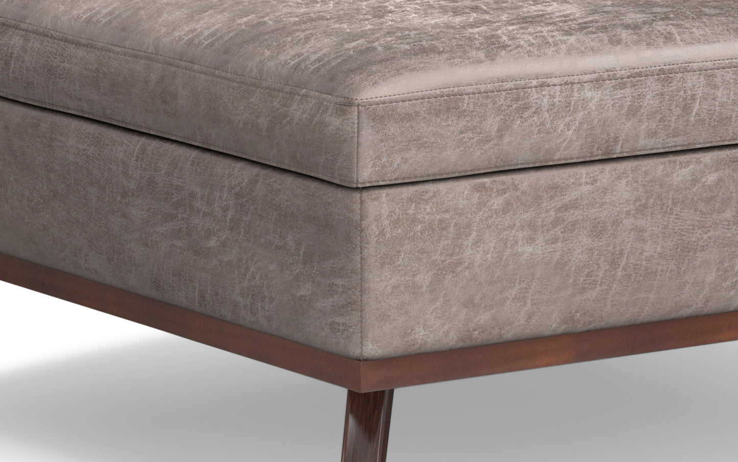 Distressed Grey Taupe Distressed Vegan Leather | Owen XL Square Storage Ottoman