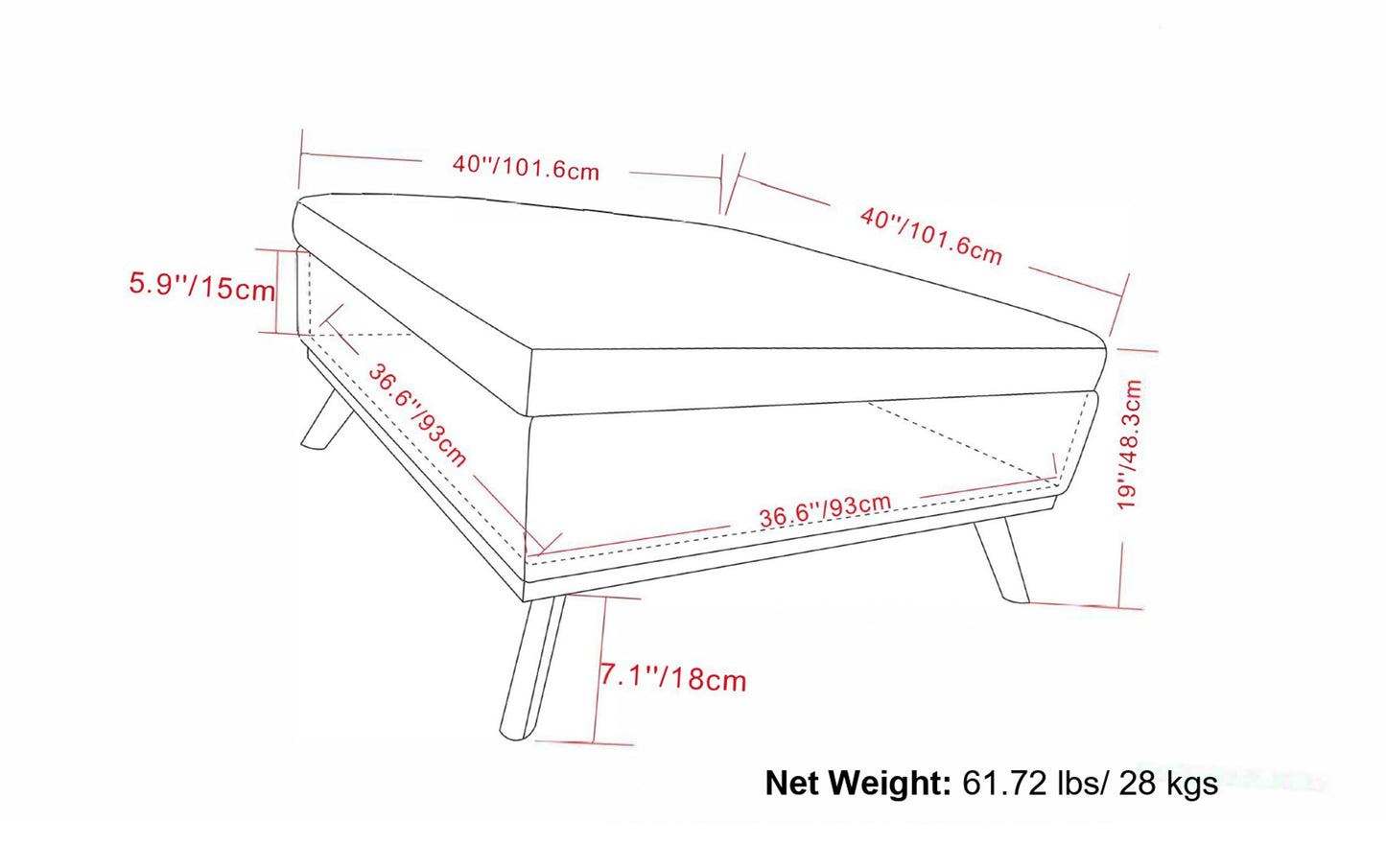 Natural Linen Style Fabric | Owen XL Square Coffee Table Storage Ottoman in Linen Style Fabric