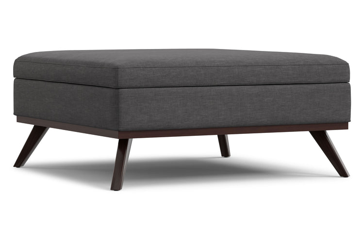 Slate Grey Linen Style Fabric | Owen XL Square Coffee Table Storage Ottoman in Linen Style Fabric