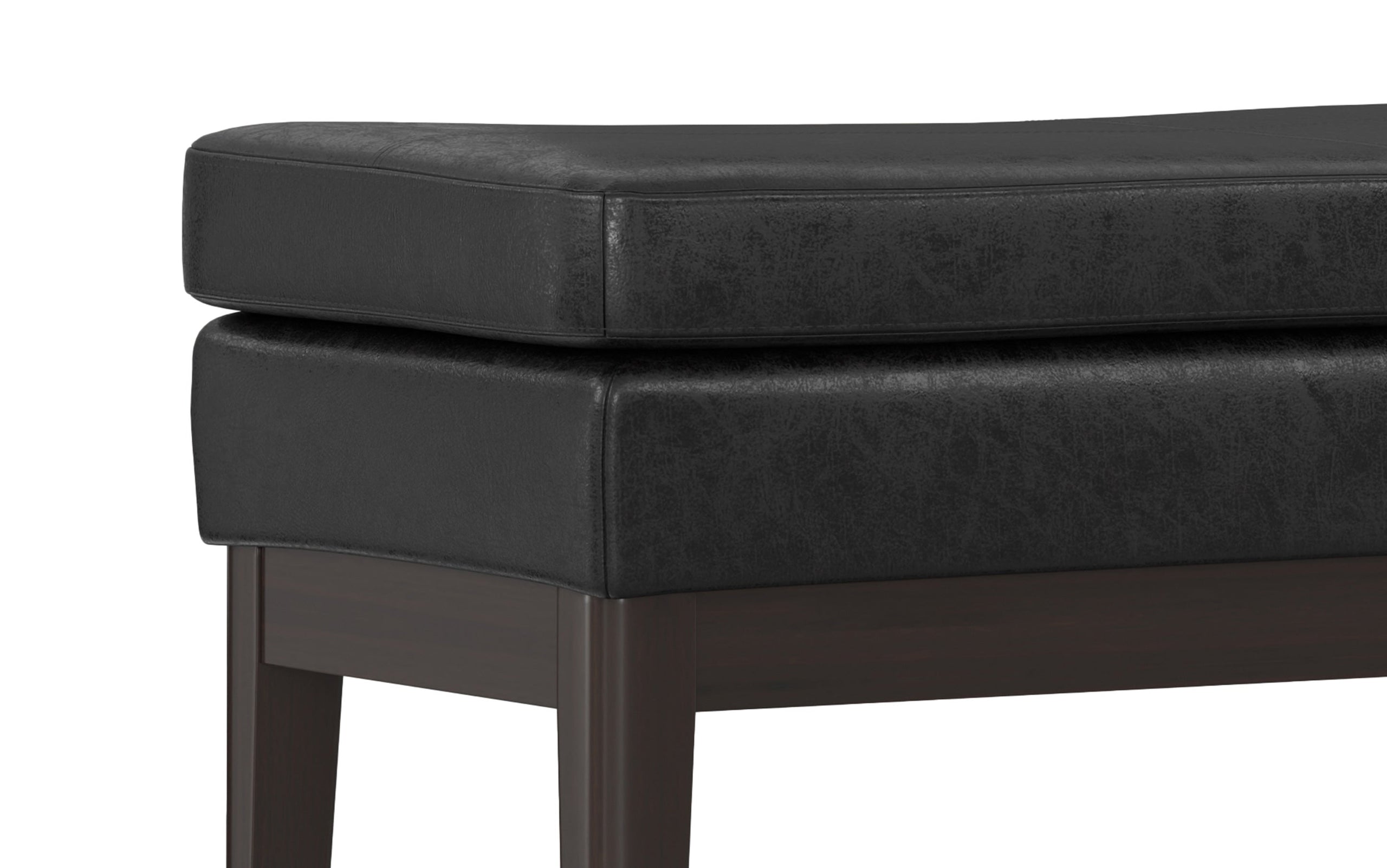 Distressed Black Distressed Vegan Leather | Carlson Ottoman Bench in Distressed Vegan Leather