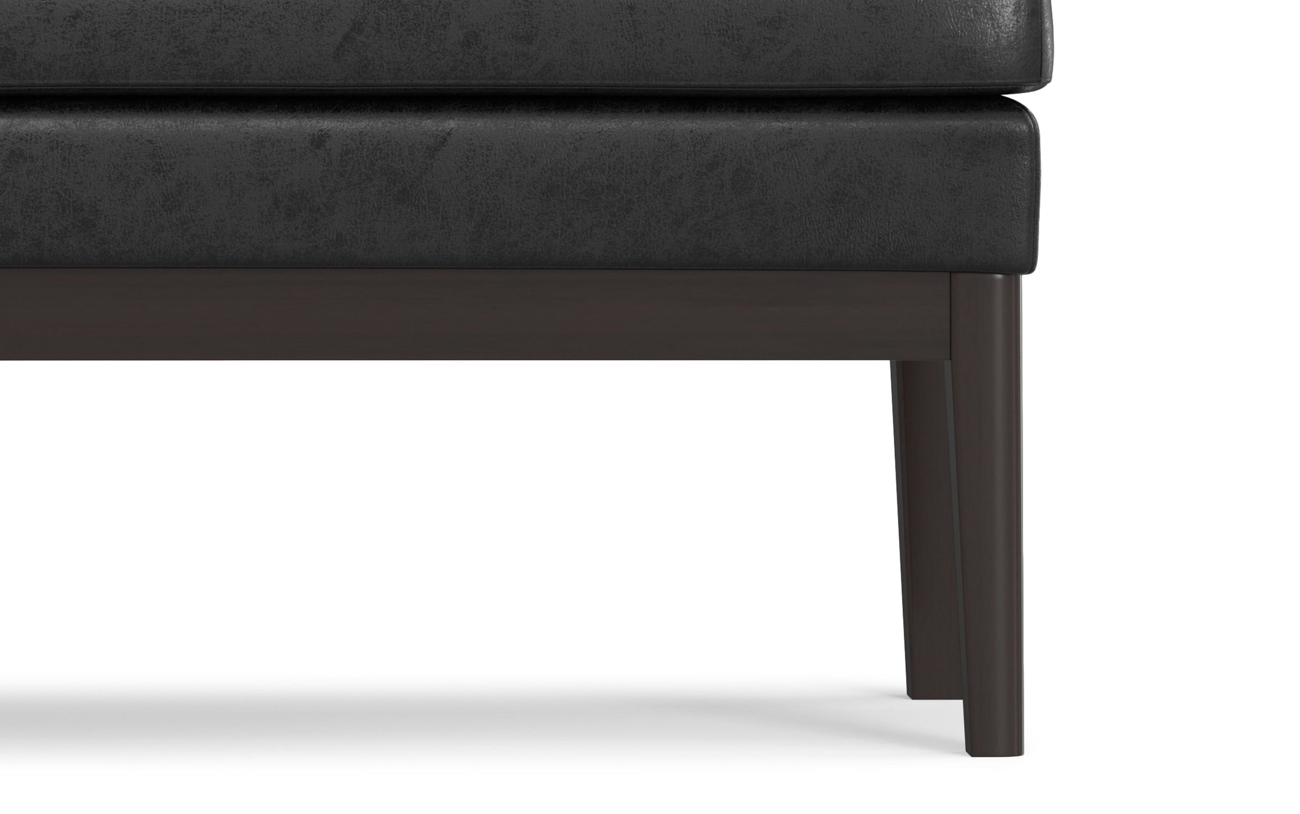 Distressed Black Distressed Vegan Leather | Carlson Ottoman Bench in Distressed Vegan Leather