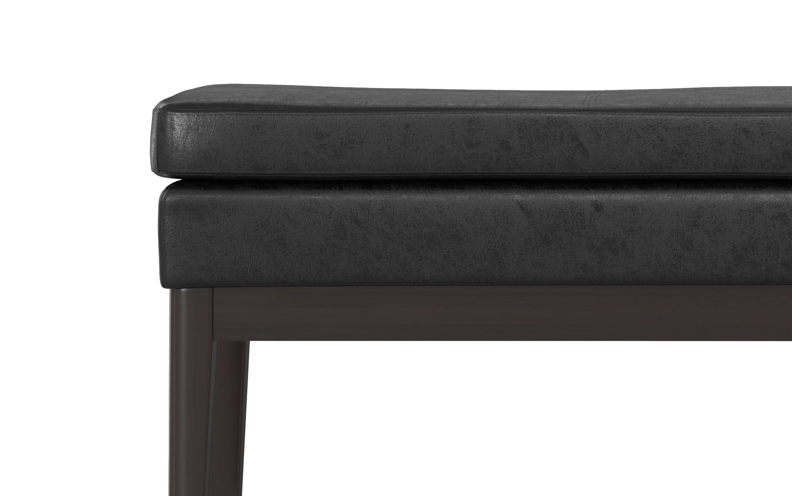 Distressed Black Distressed Vegan Leather | Carlson Ottoman Bench in Distressed Vegan Leather