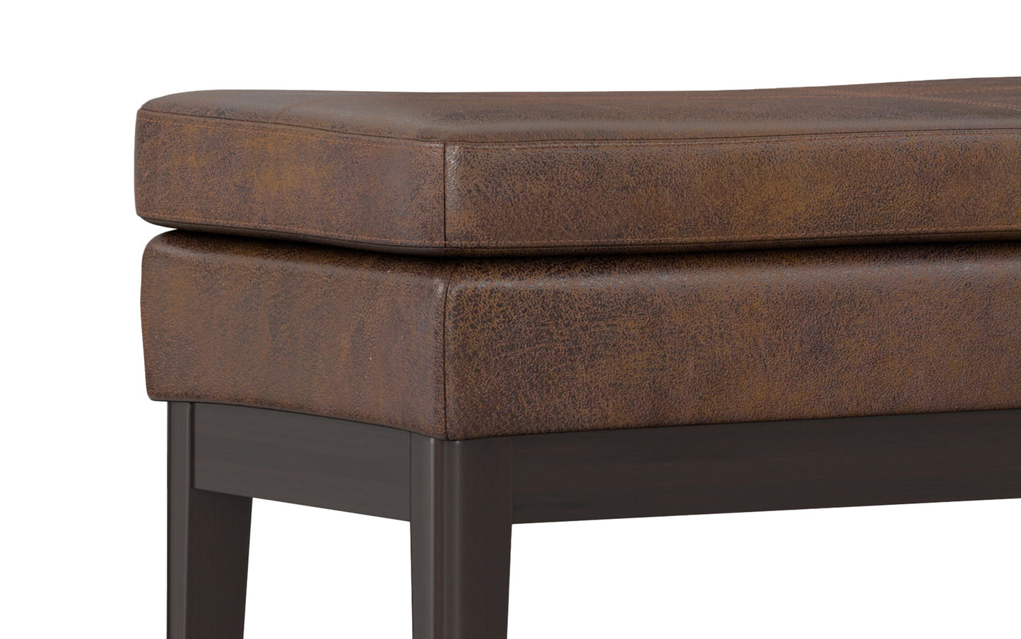 Distressed Chestnut Brown Distressed Vegan Leather | Carlson Ottoman Bench in Distressed Vegan Leather