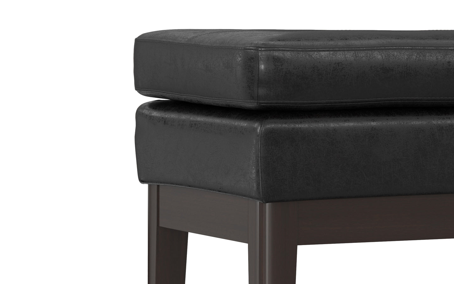 Distressed Black Distressed Vegan Leather | Carlson Small Ottoman Bench Distressed Vegan Leather