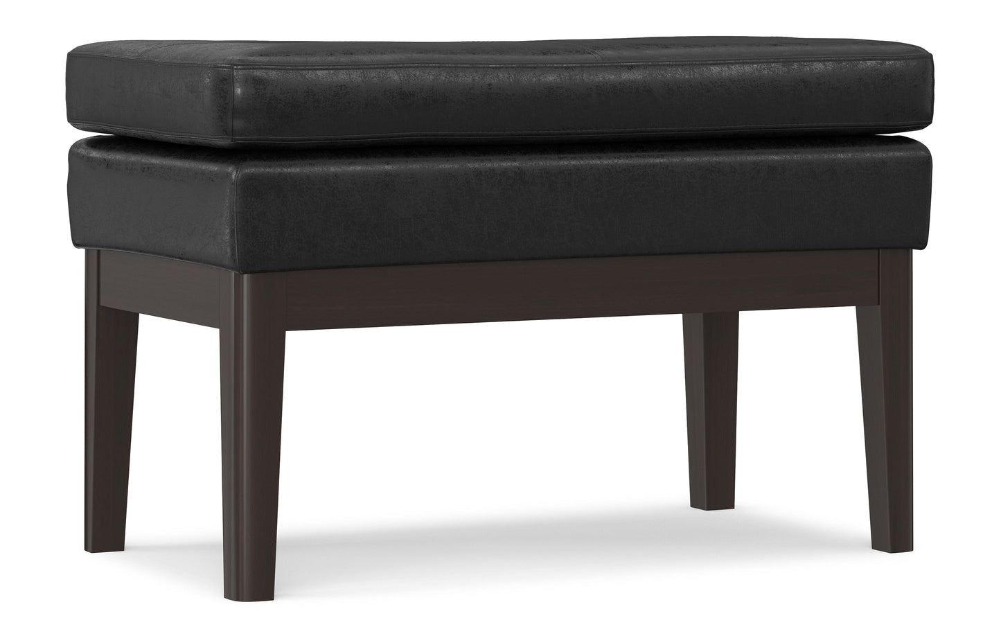 Distressed Black Distressed Vegan Leather | Carlson Small Ottoman Bench Distressed Vegan Leather