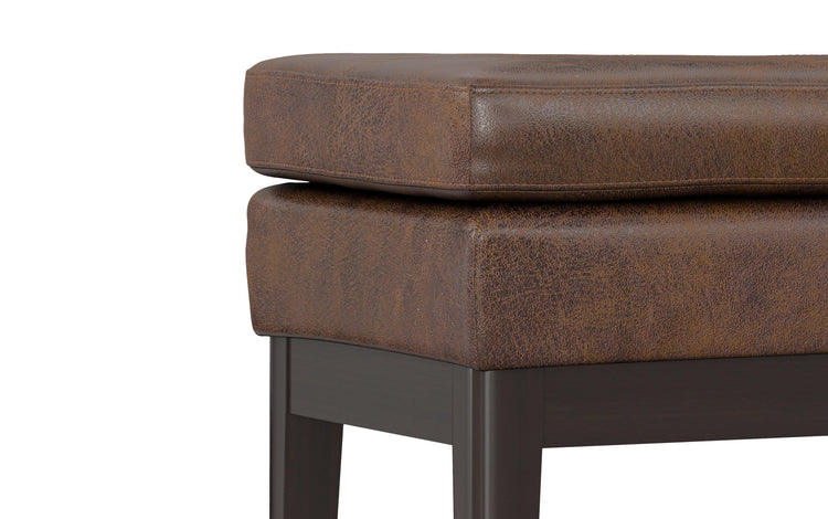 Distressed Chestnut Brown Distressed Vegan Leather | Carlson Small Ottoman Bench Distressed Vegan Leather