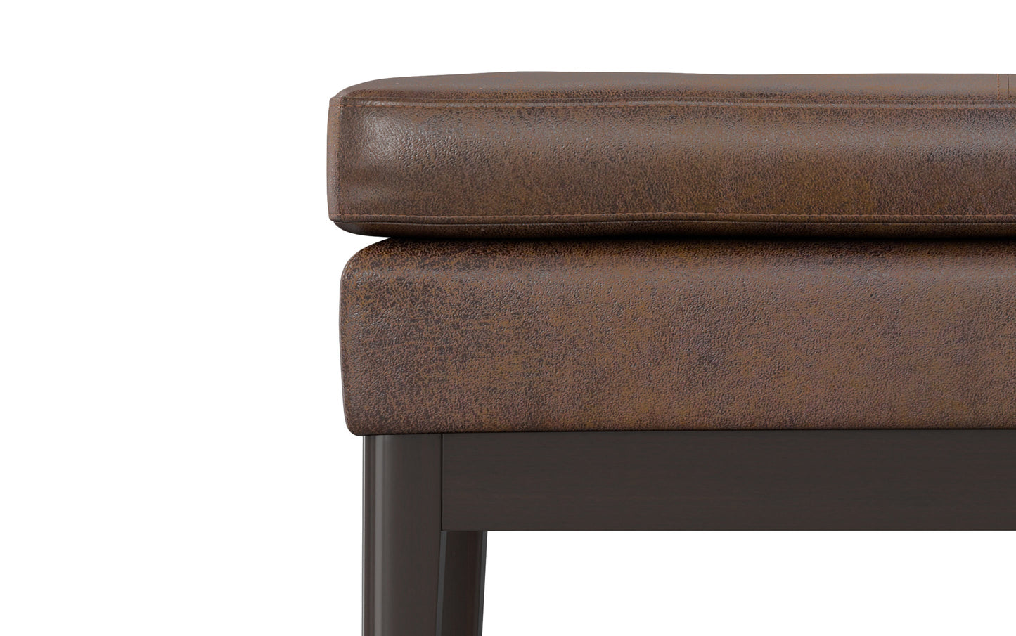 Distressed Chestnut Brown Distressed Vegan Leather | Carlson Small Ottoman Bench Distressed Vegan Leather