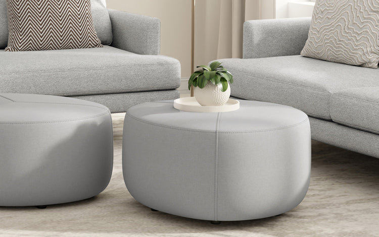 Light Grey Linen Style Fabric | Moore Large Ottoman