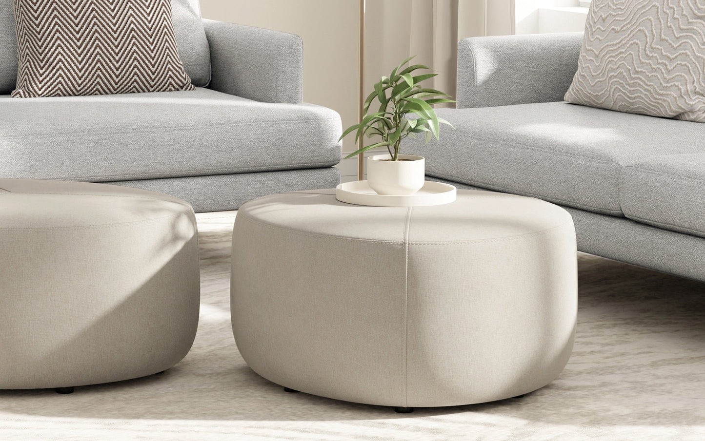 Natural Linen Style Fabric | Moore Large Ottoman