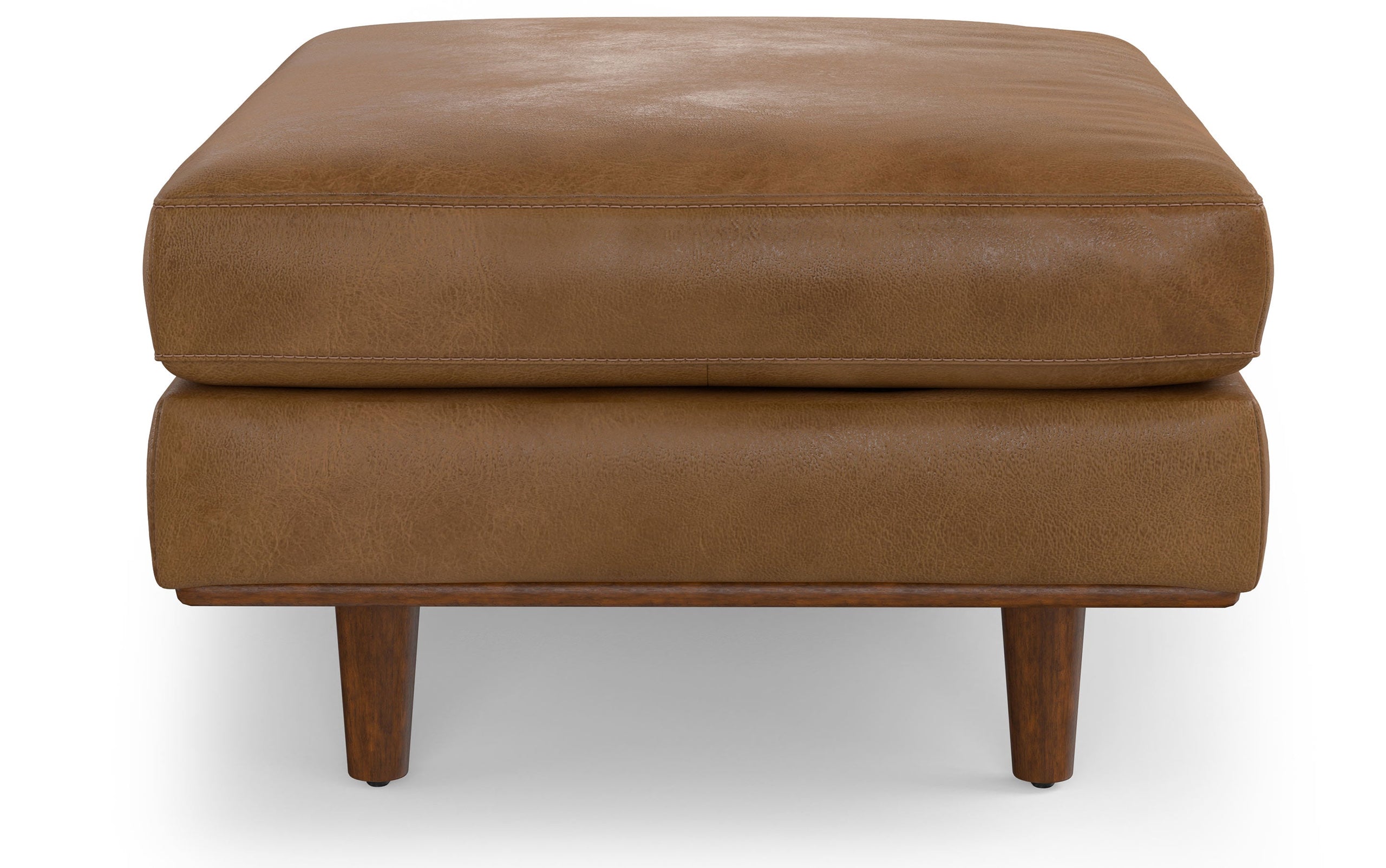 Caramel Brown Genuine Top Grain Leather | Morrison Ottoman in Genuine Top Grain Leather