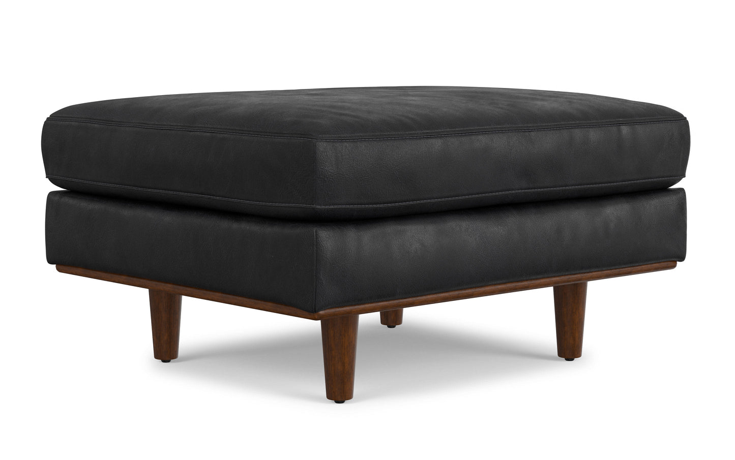 Lead Black Genuine Top Grain Leather | Morrison Ottoman in Genuine Top Grain Leather